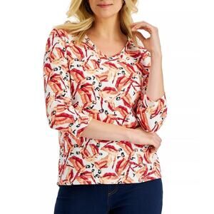 Karen Scott Women's V-Neck 3/4-Sleeve Top Size Small